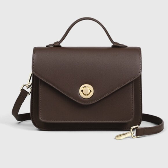 ✨ NEW! Elegant Dark Brown Leather Look Satchel Bag ✨ - Picture 1 of 7